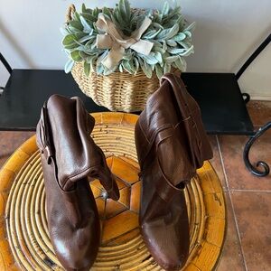 Gianni Bini Brown Fold-Over Leather Ankle Boots